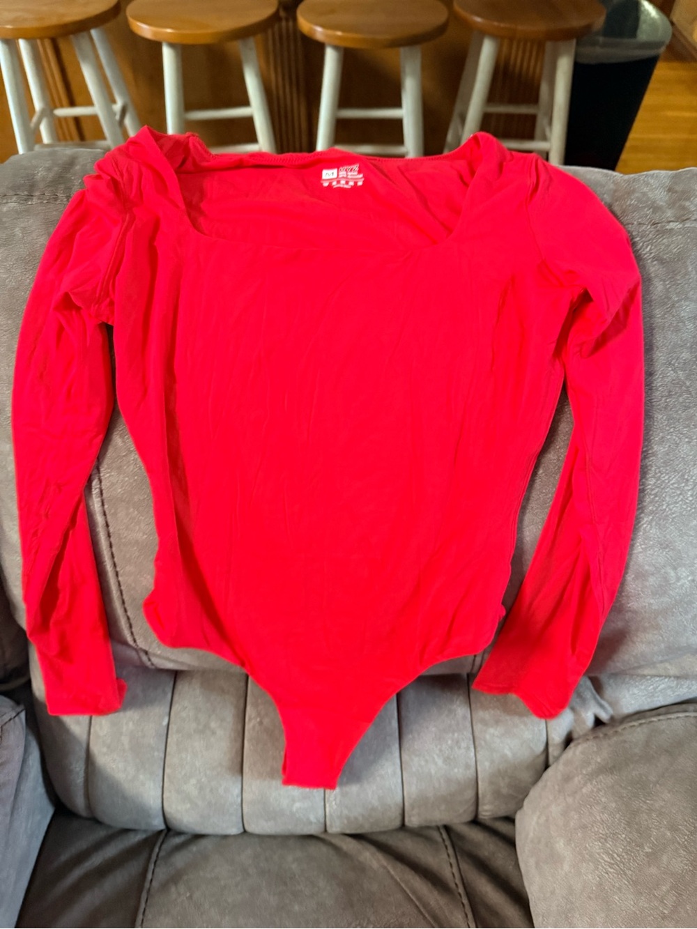 Women's Long Sleeve Square Neck Bodysuit - Red